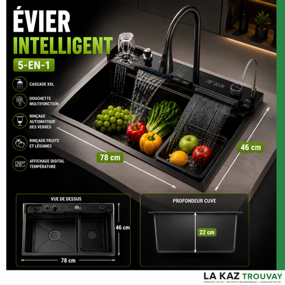 Évier Intelligent Premium 5-en-1 XL – Cascade XXL, Rinçage Automatique & Affichage Digital