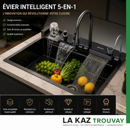 Évier Intelligent Premium 5-en-1 XL – Cascade XXL, Rinçage Automatique & Affichage Digital