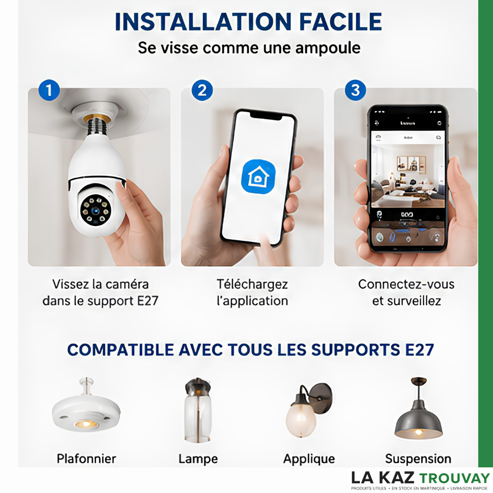 Caméra Ampoule Wifi 360° HD – Surveillez Votre Maison Depuis Votre Téléphone