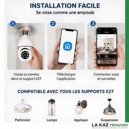 Caméra Ampoule Wifi 360° HD – Surveillez Votre Maison Depuis Votre Téléphone