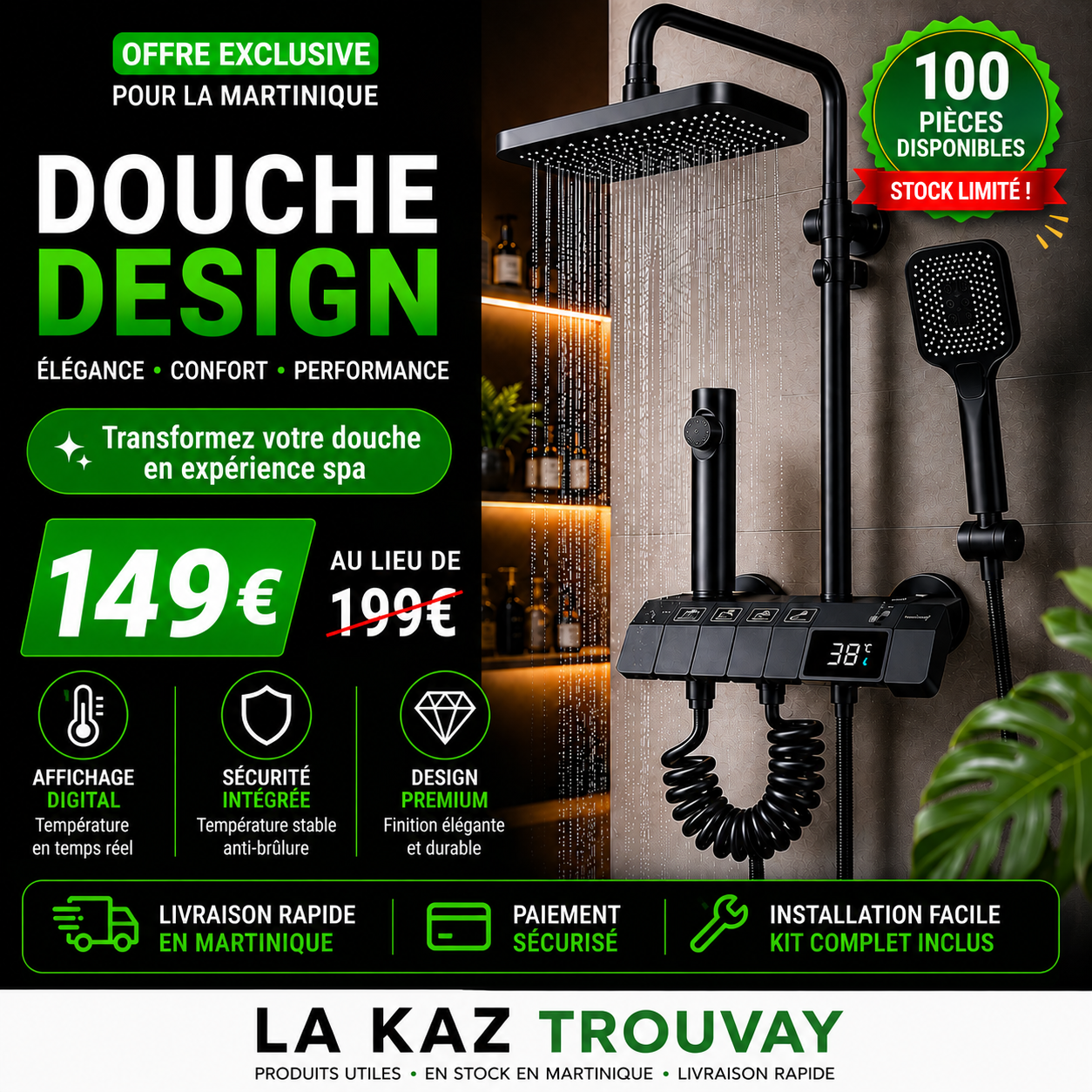 Douche digital Design Premium™ Transformez chaque douche en moment de détente absolue
