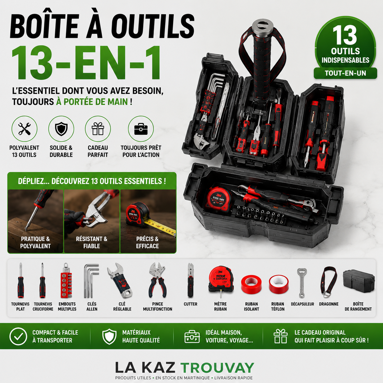 🔨 Marteau Boite à Outils 13-en-1 – La Boîte à Outils Cachée qui Impressionne Tout le Monde.